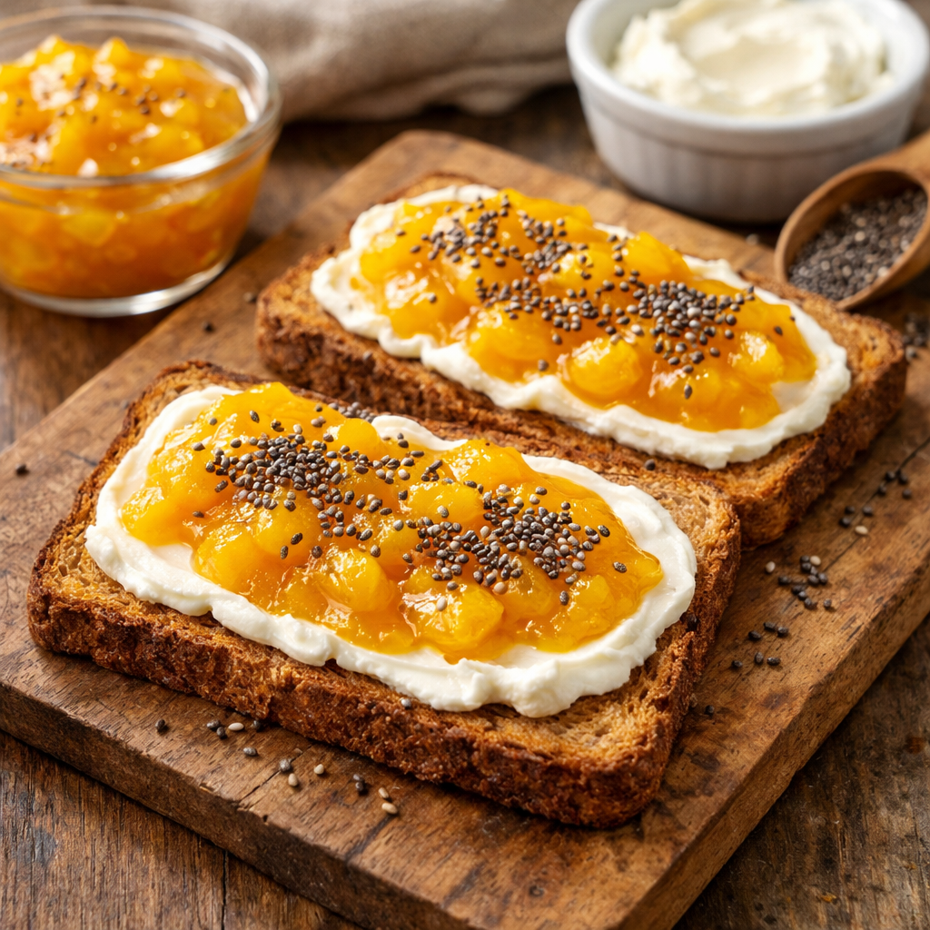 Tostadas con Mermelada de Mango y Queso Crema